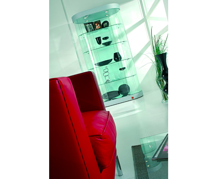 Vetrina espositiva a forma ovale con faretti led di cm. 97x56x190h