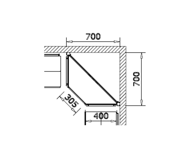 Modulo aggiuntivo ad angolo per scaffale negozio abbigliamento di cm. 70x70x200h