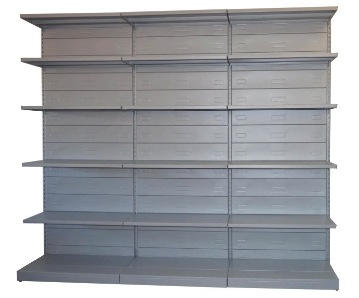 Scaffalatura in metallo verniciato da negozio con piani regolabili cm. 45x50x300h