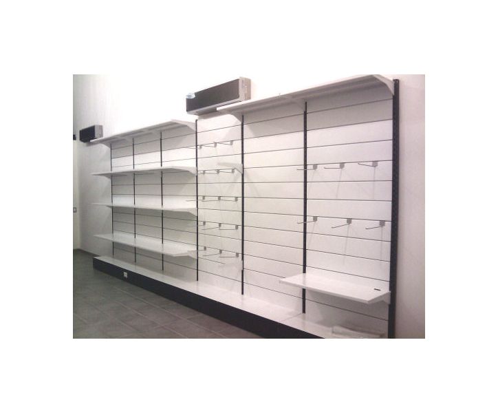 Modulo a parete di scaffale metallico per arredo negozio cm. 80x60x300h