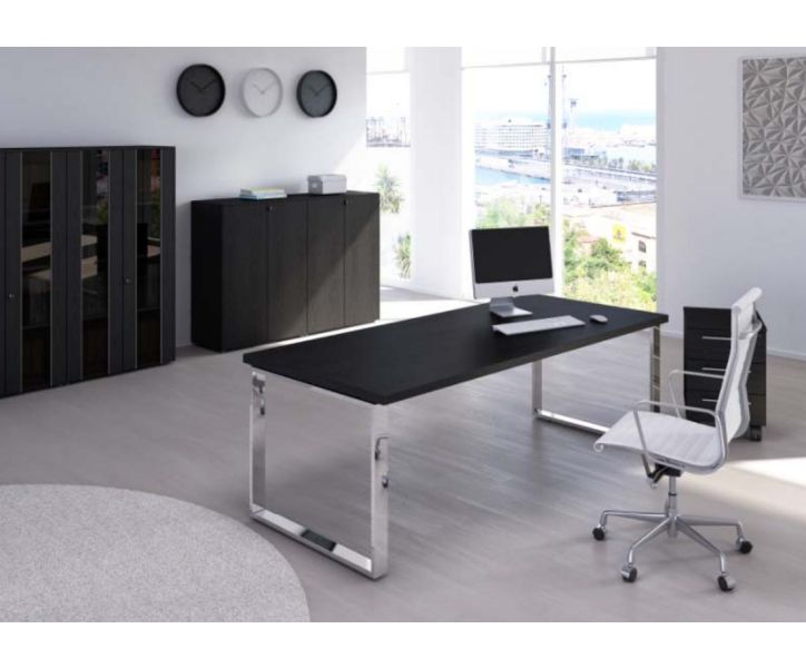 Scrivania ufficio direzionale con struttura di metallo e mobile di servizio laterale cm. 195/225x170x74h