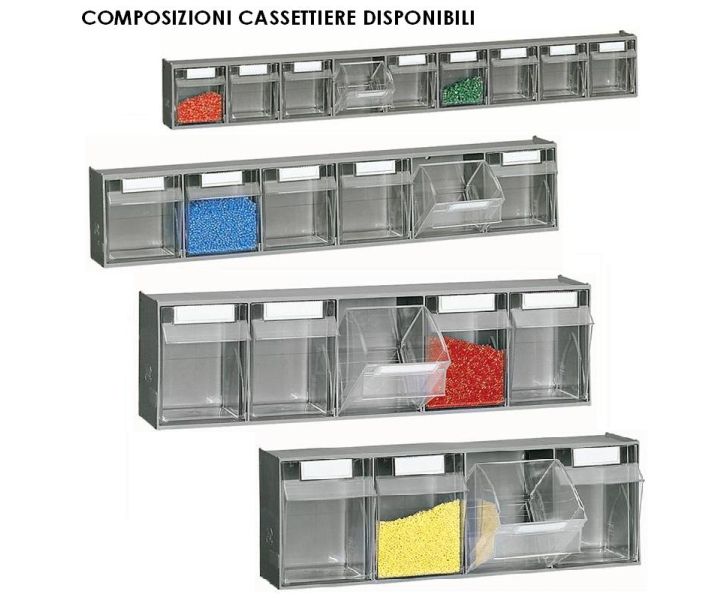 Scaffale a parete con cassetti portaminuteria cm. 60x11,3x175,7h