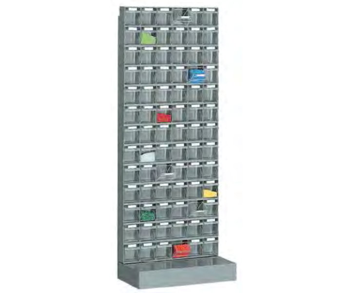 Scaffale in polipropilene con base composta da cassetti trasparenti per minuterie cm. 60x32,5x155,6h