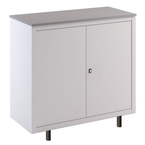 Mobile basso con top in nobilitato e ante battenti metalliche su gambette cm. 100x45x99H