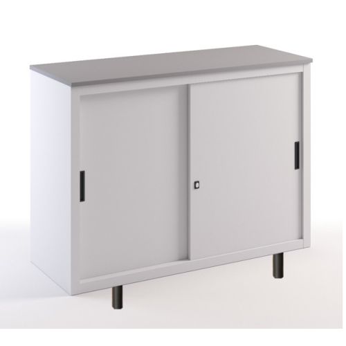 Sopralzo con top in legno e ante scorrevoli metalliche su gambette cm. 120x45x99H