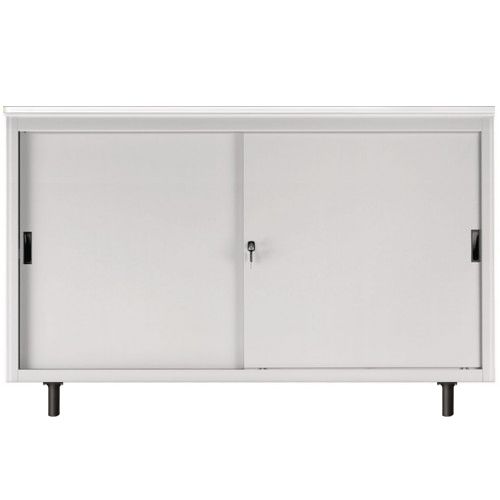 Armadio basso da ufficio con top in melaminico e ante scorrevoli in metallo cm. 150x45x99H