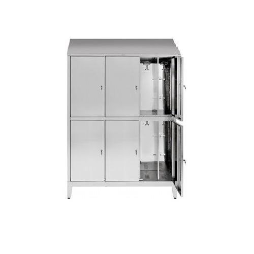 Armadio multispogliatoio in acciaio inox AISI 430 a 6 posti a 6 ante con tramezza sporco/pulito cm. 120x40x215h