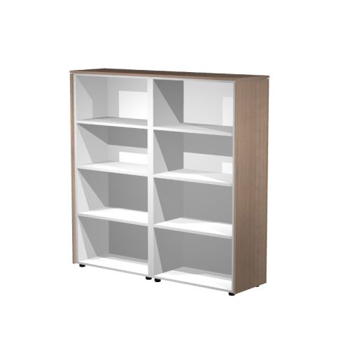 Mobili e librerie alte in legno con piani a giorno e struttura rifinita in melaminico cm. 162,8x43x158,2h