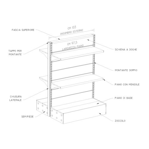 Scaffalatura metallica zincata per arredamento negozi cm. 100x60x140h