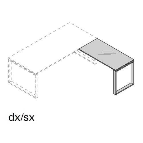 Allungo laterale per scrivania OFFICE DIREZIONALE con gamba ad anello e piano in vetro prof. 60 cm.