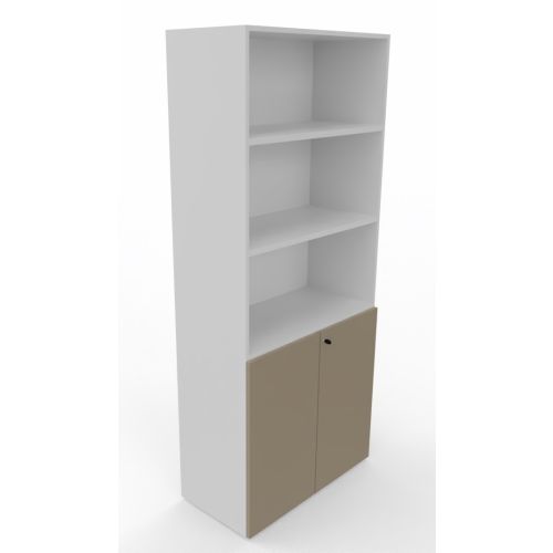 Mobile libreria con struttura in melaminico, parte inferiore con ante in melaminico o laccato e parte superiore a giorno cm. 90x45x210h