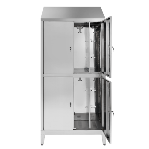 Armadio multispogliatoio acciaio inox AISI 430 a 4 posti a 4 ante con tramezza interna cm. 95x50x215h