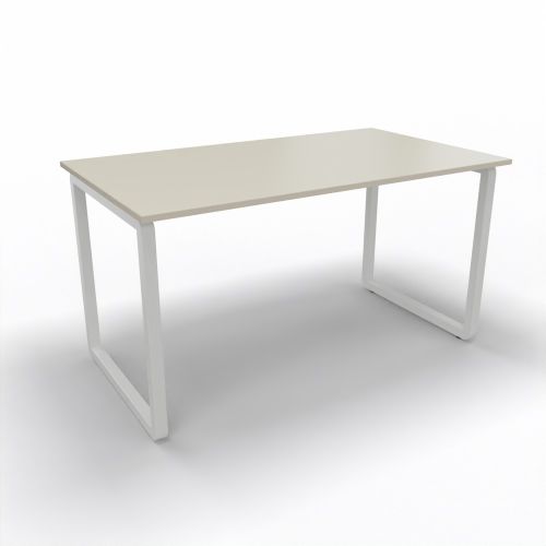 Tavolo mensa aziendale con gamba ad anello verniciata in metallo e piano in legno da 4 persone cm. 140x80x72,5h