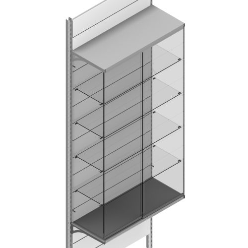 Vetrina posizionata sulla base con quattro piani interni per scaffale negozio cm. 97x40x183h